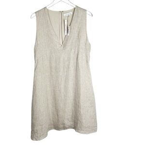 WHITE CLOSET Linen V-Neck Shift dress in Ivory Fully Lined Plus Size 14